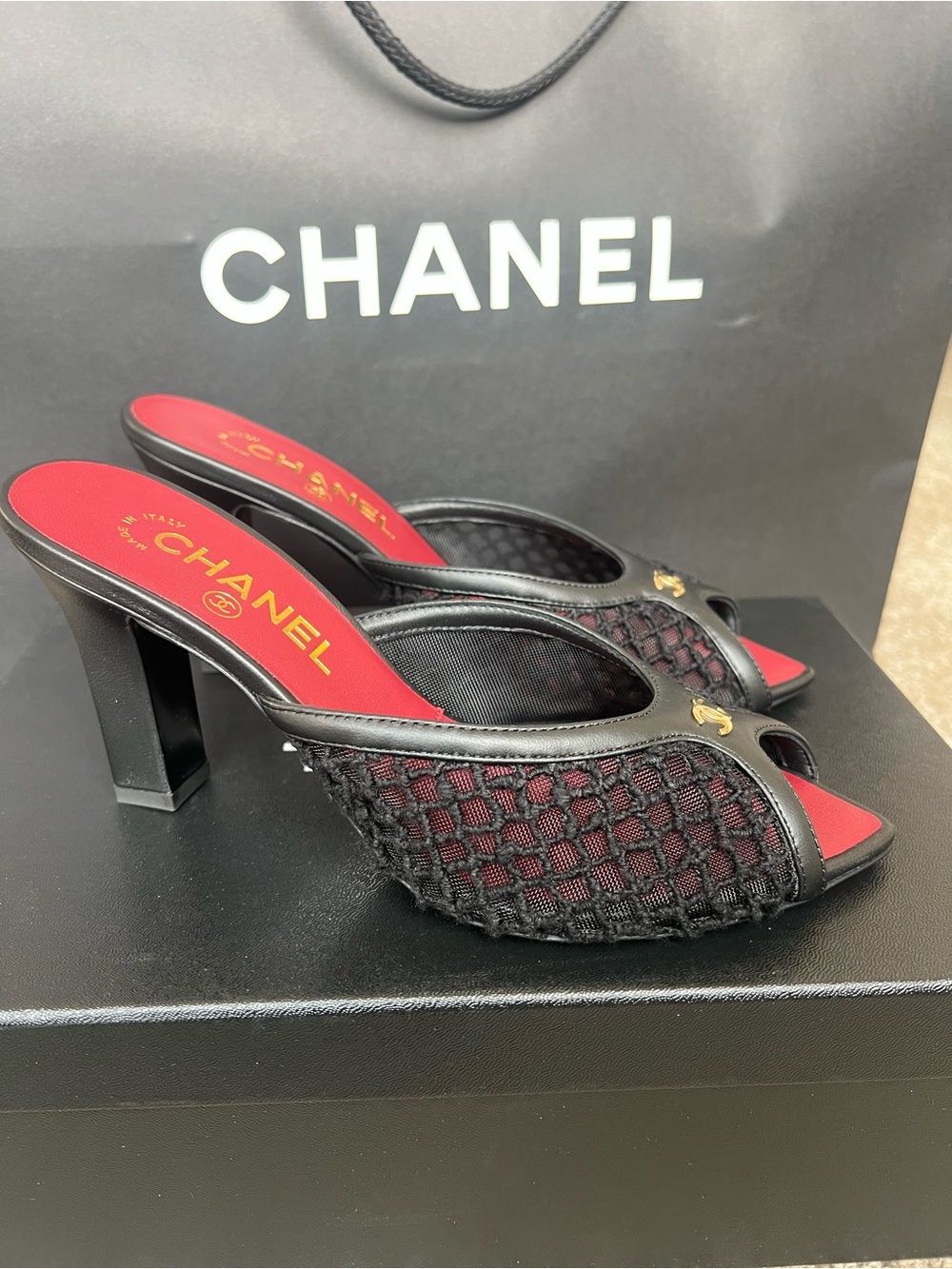 Chanel 26M coco beach black mesh heels size 37 - Picture 4 of 6